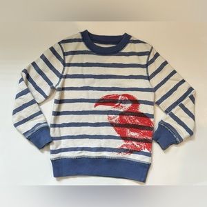 Mini Boden Blue and White Striped Sweater with Red Bird